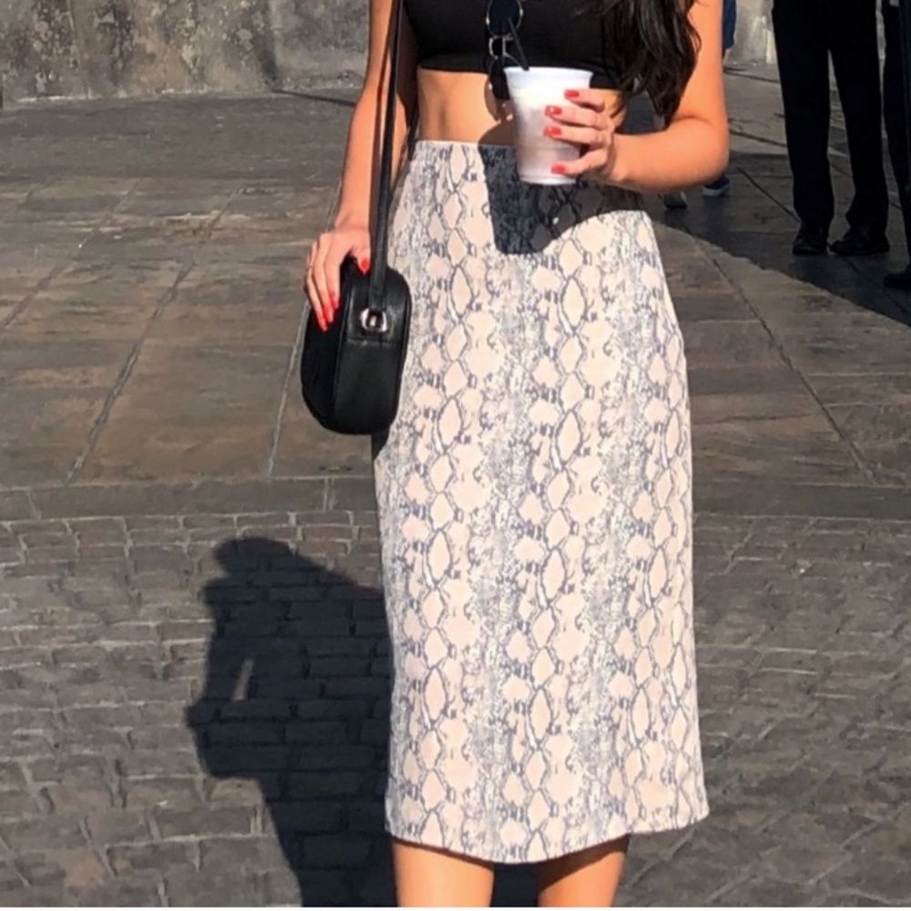 American Eagle Outfitters Beige Snake Print Midi Skirt